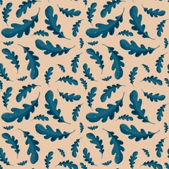 Plakat Elegant seamless pattern with blue leaves. Design for packaging, fabric, textile, wallpaper 