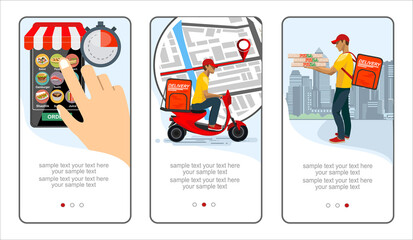 Pizza delivery banner, mobile application templates, conceptual vector illustration, flat design