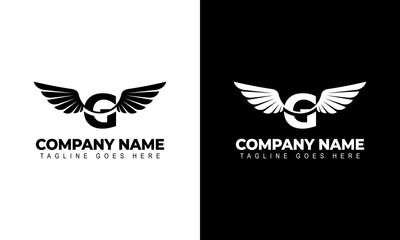Letter G with wings. Template for logo  label  emblem  sign  stamp. Vector illustration.