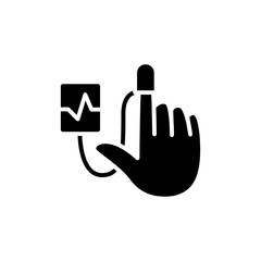 Obraz premium Tracking health glyph icon. New normal concept. Health care and prevention culture. Finger pulse tracker. New life after covid19 outbreak. Pandemic time. Isolated silhouette vector illustration