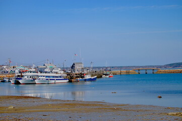 Plymouth, Massachusetts Ships Docked in Harbor Summer Northeast Atlantic Ocean Low Tide