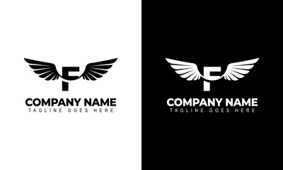Letter F with wings. Template for logo  label  emblem  sign  stamp. Vector illustration.