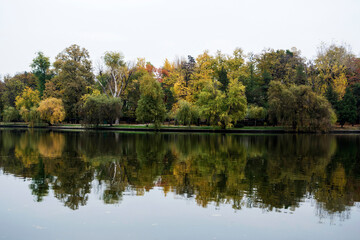 Autumn landscape in Herastrau park, Bucharest, Romania.