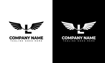 Letter L with wings. Template for logo  label  emblem  sign  stamp. Vector illustration.