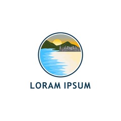mountain city Shore sunset logo design 