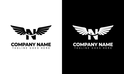 Letter N with wings. Template for logo  label  emblem  sign  stamp. Vector illustration.