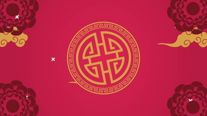 happy chinese new year with golden seal and floral decoration - Powered by Adobe