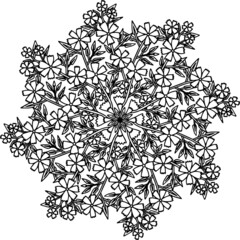 mandala flower lush cornflower daisy plant blossom leaves branches flowering spring summer lined doodle coloring book page black and white background