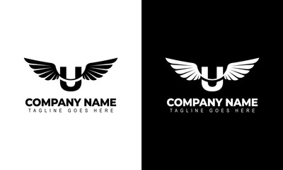 Letter U with wings. Template for logo  label  emblem  sign  stamp. Vector illustration.