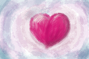 Pink painted heart on a bed background