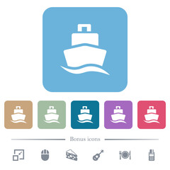 Cruise ship flat icons on color rounded square backgrounds