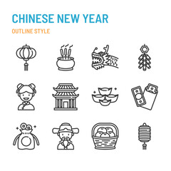 Chinese New Year in outline icon and symbol set