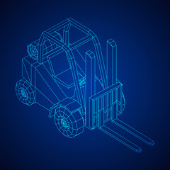 Forklift Loader lift truck. Wireframe illustration.