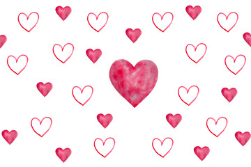 Fototapeta na wymiar Valentine day love hearts watercolor pink on white background 