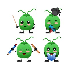 vector illustration of cute coconut fruit school and education theme bundle set. cute coconut fruit Concept White Isolated. Flat Cartoon Style Suitable for Landing Page, Banner, flyer, Sticker.