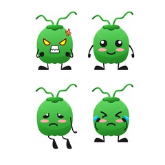 vector illustration of cute coconut fruit expression theme bundle set. cute coconut fruit Concept White Isolated. Flat Cartoon Style Suitable for Landing Page, Banner, flyer, Sticker.