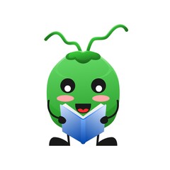 vector illustration of cute coconut fruit education or character holding book. cute coconut fruit Concept White Isolated. Flat Cartoon Style Suitable for Landing Page, Banner, Flyer, Sticker.