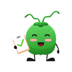 vector illustration of cute coconut fruit medical or character with correct sign. cute coconut fruit Concept White Isolated. Flat Cartoon Style Suitable for Landing Page, Banner, Flyer, Sticker.