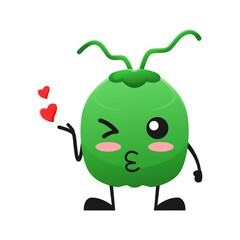 vector illustration of cute coconut fruit valentine or character kiss love. cute coconut fruit Concept White Isolated. Flat Cartoon Style Suitable for Landing Page, Banner, Flyer, Sticker.