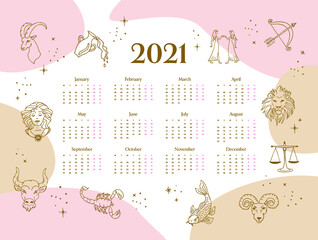 Astrology Zodiac Sign Calendar for 2021 © Anna