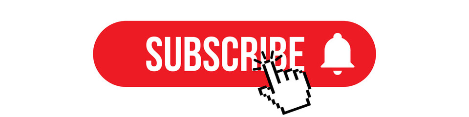 Subscribe button with bell and cursor flat icon. Vector illustration