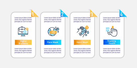New normal concept vector infographic. Health care template for presentations, workflow layout, info chart, banner. New life after covid19 pandemic outbreak. Design elements with icons and 4 steps
