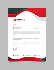 Corporate business letterhead template. Letterhead design with red and black curvy shape