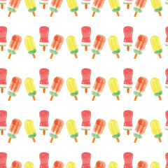 Hand drawn ice cream watercolor seamless pattern on white background