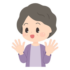 両手を挙げて喜ぶおばあちゃんのイラスト