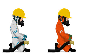 Fototapeta premium Set of industrial worker with big hose on white background