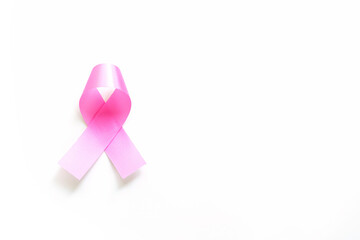 Pink ribbon on white background. Cancer concept