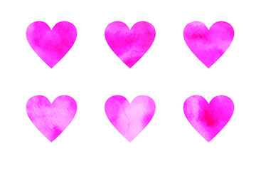 Set of vector pink watercolor hearts. Valentine's Day.