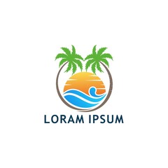 Sunset design logo with palm tree