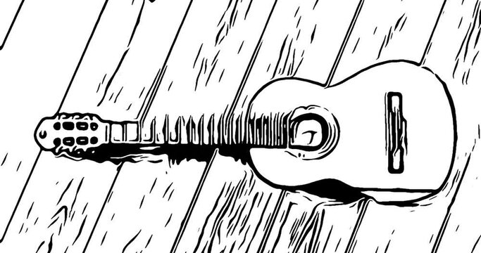 Acoustic guitar black and white animation stop motion