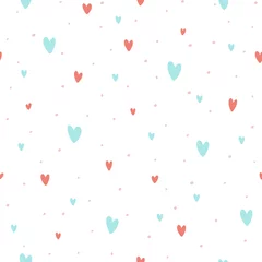Foto op Plexiglas Voor haar Naadloze achtergrond met roze en blauwe hartjes