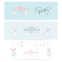 Fototapeta na wymiar Set of Blue Valentines Banners with Bunny