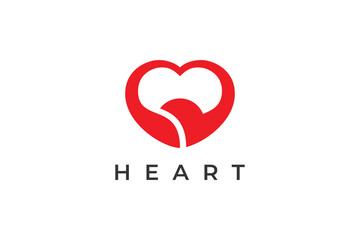 Abstract Heart Logo. Red Decorative Hand Drawn Heart Calligraphy Style isolated on White Background. Flat Vector Illustration Design Template Element.