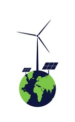 Green energy concept. Alternative energy technologies. Sun and wind energy producing. Vector illustration in a flat style.