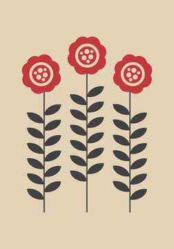 Wall art, vintage poster with flowers design in scandinavian style for wall decoration brochure cover, placard decor. Art print. Floral decoration, retro. Wallpaper.