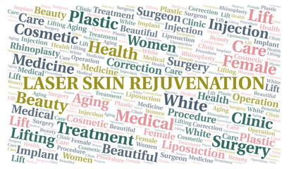 Laser Skin Rejuvenation typography word cloud create with the text only. Type of plastic surgery