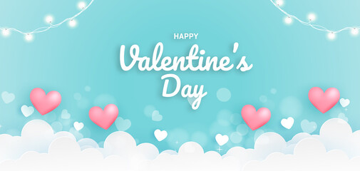 Naklejka na ściany i meble Happy Valentine's Day Poster or banner with a hearts.