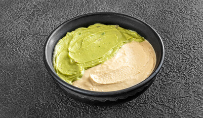 Bowl of guacamole and hummus