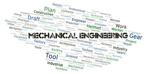 Mechanical Engineering typography word cloud create with the text only