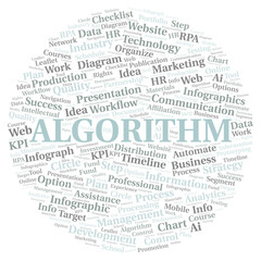 Algorithm typography word cloud create with the text only.