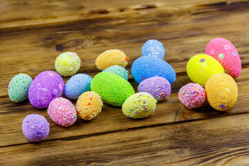 Easter eggs on rustic wooden background