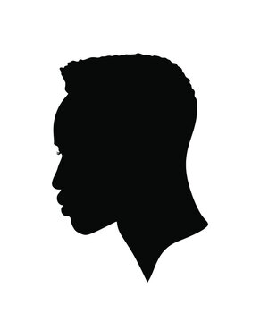 Black African Afro American male portrait face vector silhouette of a hairstyle with curly hair. Stencil drawing of a human man head profile isolated on white .Vinyl wall sticker decal .Print. Cameo.