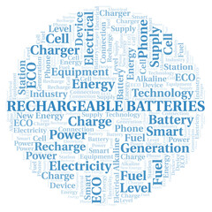 Obraz premium Rechargeable Batteries typography word cloud create with the text only.