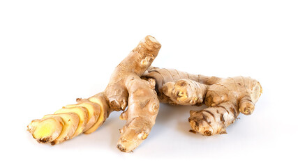 Ginger rhizomes isolated on white background.