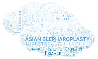 Fototapeta premium Asian Blepharoplasty typography word cloud create with the text only. Type of plastic surgery