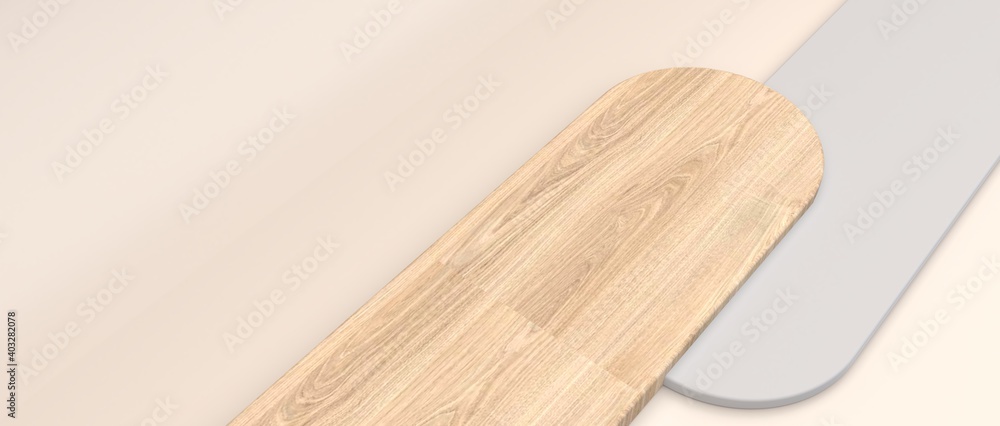 Poster minimal cosmetic background for product presentation. off white and wood texture on a cream floor ba